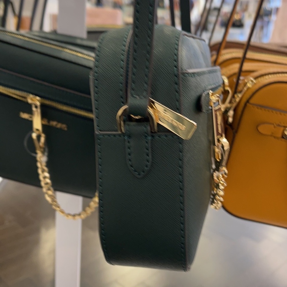 Michael Kors Jet Set Item Large East West Zip Chain Racing Green Crossbody Bag - Picture 4 of 11